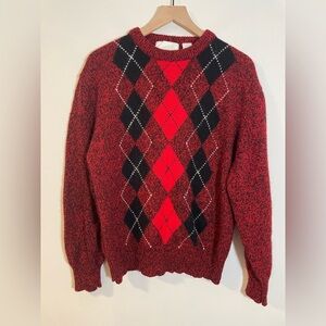 Vintage New Accents Argyle Wool Blend Crewneck Red Sweater Mens Size Large